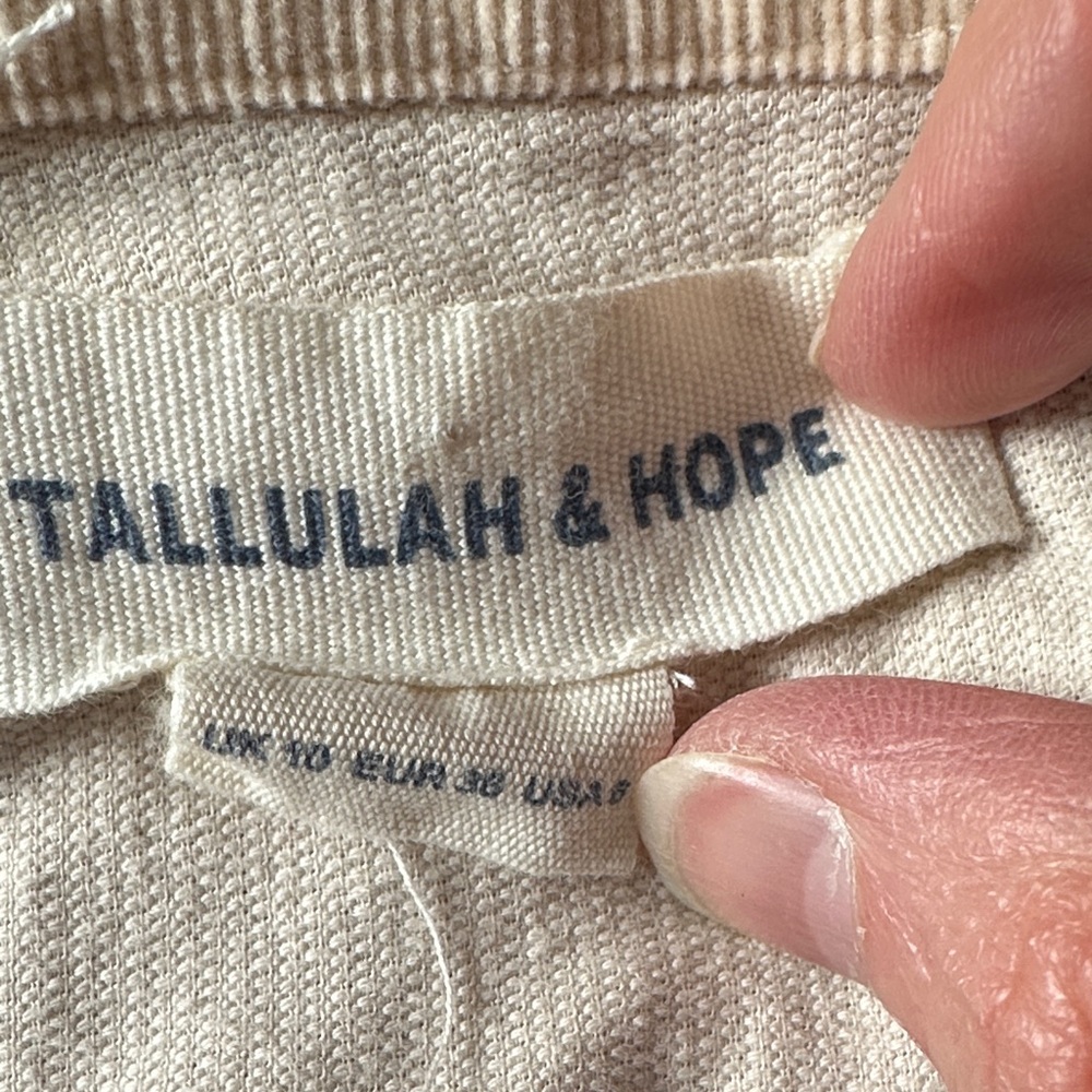 Tallulah & Hope Corduroy Beige V-Neck Dress with Green Embroidery - Picture 3 of 5